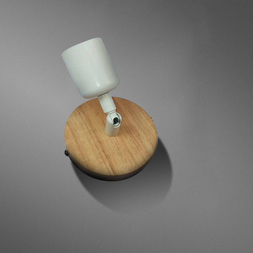 BowLift | Simple Style Round Back Wall Light 1 Head Wood and Metal Wall Lamp in White for Nightstand