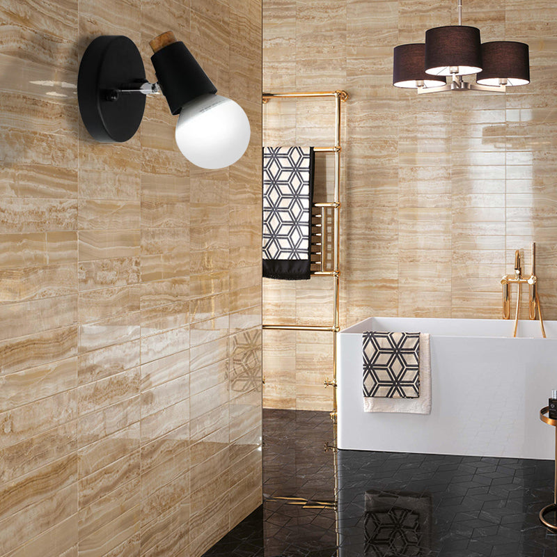 BowLift | Metal cup-shaped wall lamp with bare bulb industrial 1-light bathroom wall lamp in black
