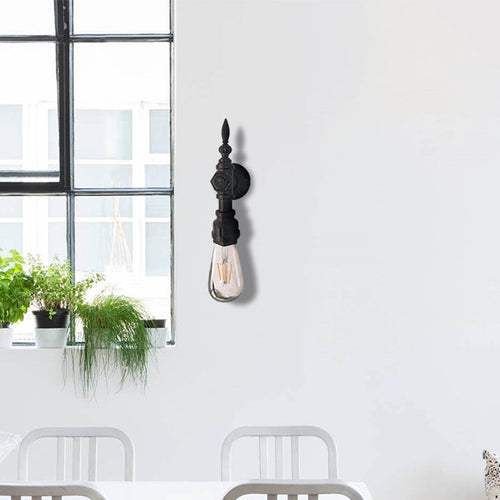 BowLift | Open Bulb Dining Room Wall Lamp Vintage Style Metal 1 Head Black Wall Lamp Sconces with On/Off Switch