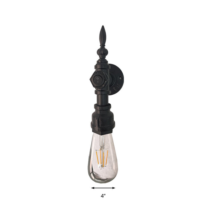 BowLift | Open Bulb Dining Room Wall Lamp Vintage Style Metal 1 Head Black Wall Lamp Sconces with On/Off Switch