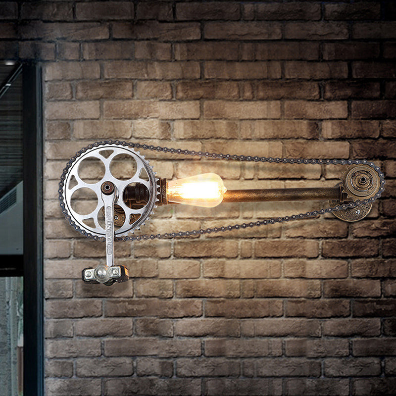 BowLift | Iron Gear Bicycle Wall Lamp Stock 1 Light Restaurant Wall Mounted Lamp in Bronze with Pipe Arm