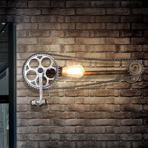 BowLift | Iron Gear Bicycle Wall Lamp Stock 1 Light Restaurant Wall Mounted Lamp in Bronze with Pipe Arm
