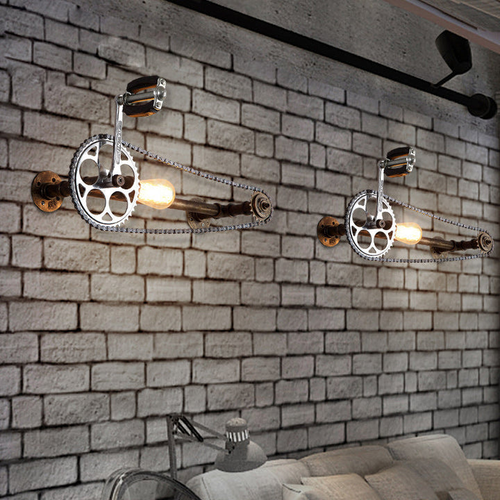 BowLift | Iron Gear Bicycle Wall Lamp Stock 1 Light Restaurant Wall Mounted Lamp in Bronze with Pipe Arm