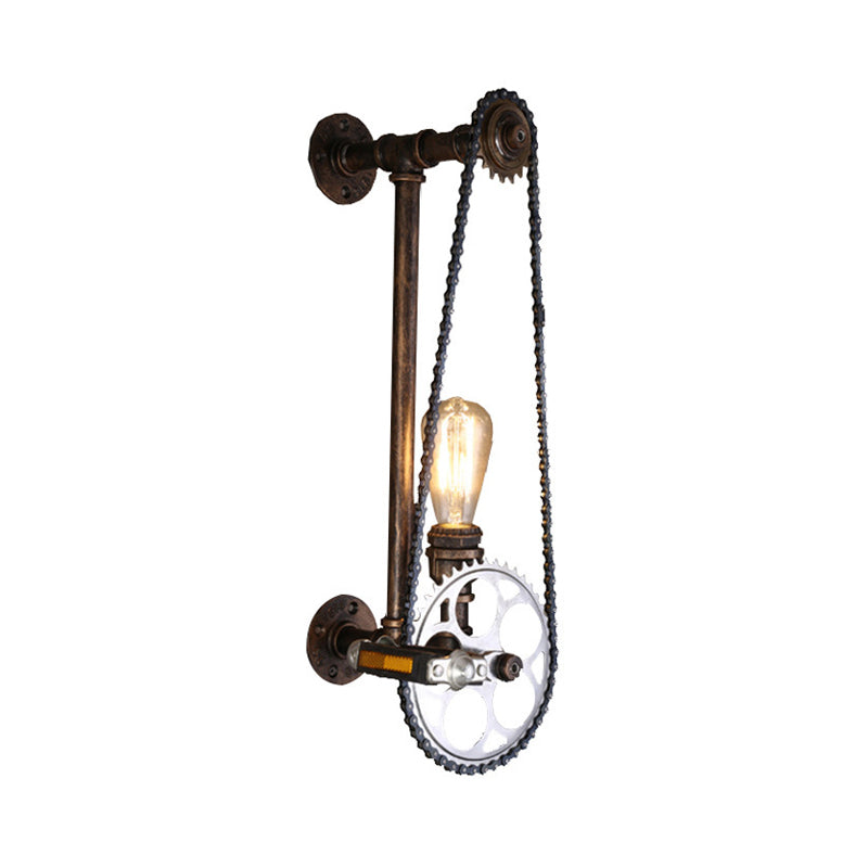 BowLift | Iron Gear Bicycle Wall Lamp Stock 1 Light Restaurant Wall Mounted Lamp in Bronze with Pipe Arm