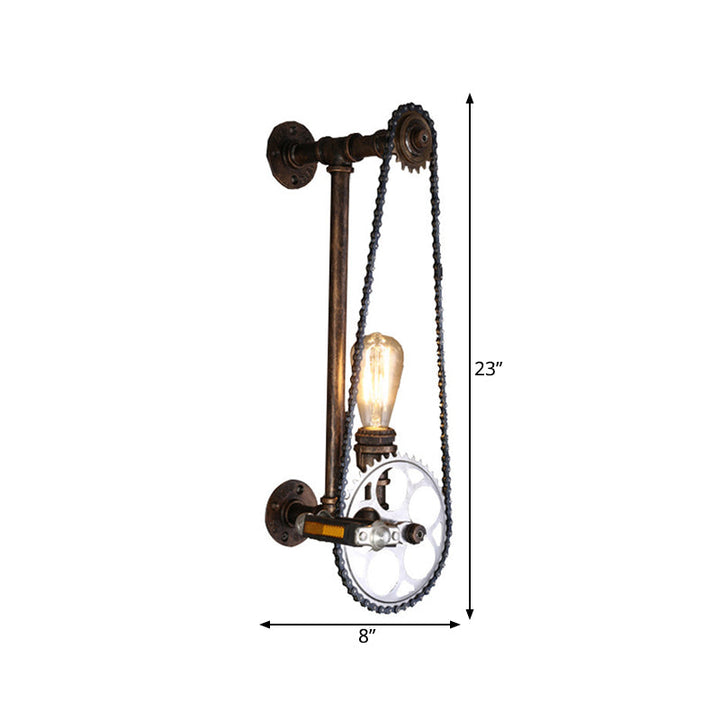 BowLift | Iron Gear Bicycle Wall Lamp Stock 1 Light Restaurant Wall Mounted Lamp in Bronze with Pipe Arm