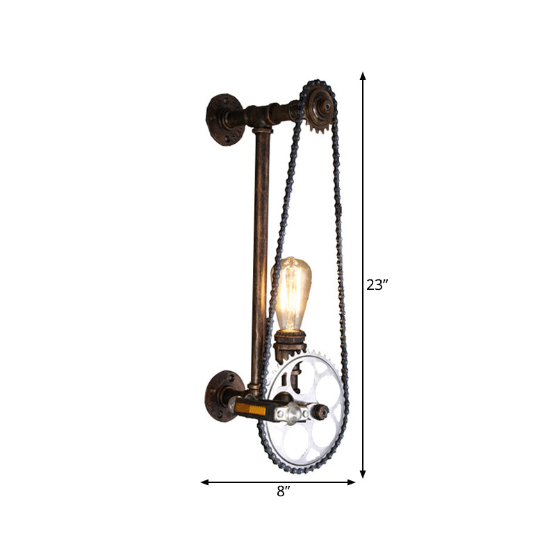 BowLift | Iron Gear Bicycle Wall Lamp Stock 1 Light Restaurant Wall Mounted Lamp in Bronze with Pipe Arm