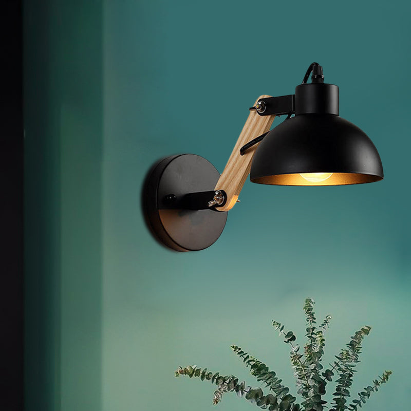 BowLift | Nordic Splicing Rotatable Wall Lamp 1-Light Metal Wall Lamp Lighting with Bowl Shade in Black/White-Wood