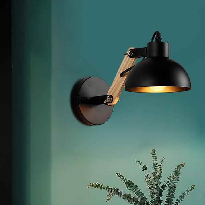 BowLift | Nordic Splicing Rotatable Wall Lamp 1-Light Metal Wall Lamp Lighting with Bowl Shade in Black/White-Wood