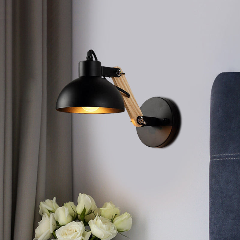 BowLift | Nordic Splicing Rotatable Wall Lamp 1-Light Metal Wall Lamp Lighting with Bowl Shade in Black/White-Wood