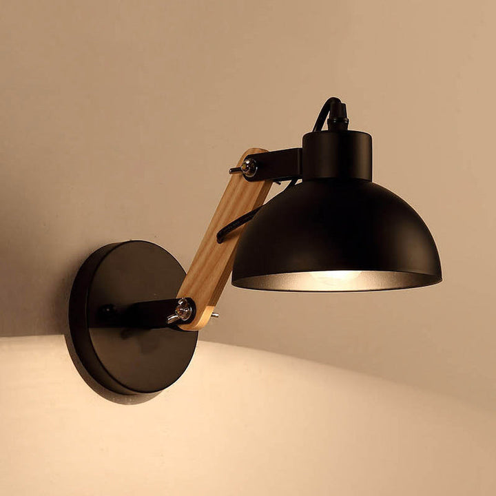 BowLift | Nordic Splicing Rotatable Wall Lamp 1-Light Metal Wall Lamp Lighting with Bowl Shade in Black/White-Wood