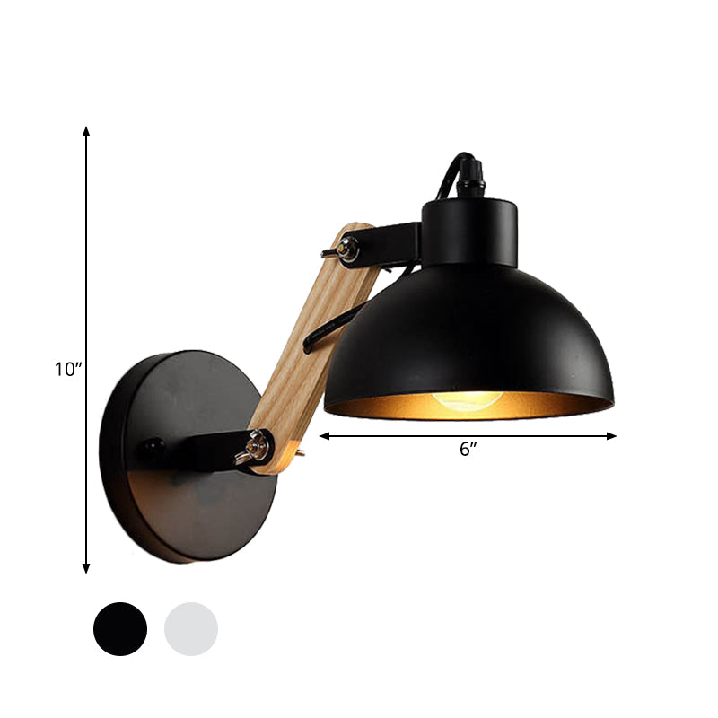 BowLift | Nordic Splicing Rotatable Wall Lamp 1-Light Metal Wall Lamp Lighting with Bowl Shade in Black/White-Wood