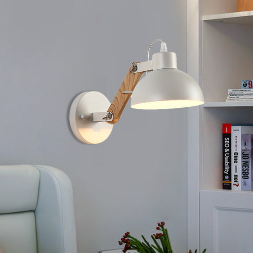 BowLift | Nordic Splicing Rotatable Wall Lamp 1-Light Metal Wall Lamp Lighting with Bowl Shade in Black/White-Wood