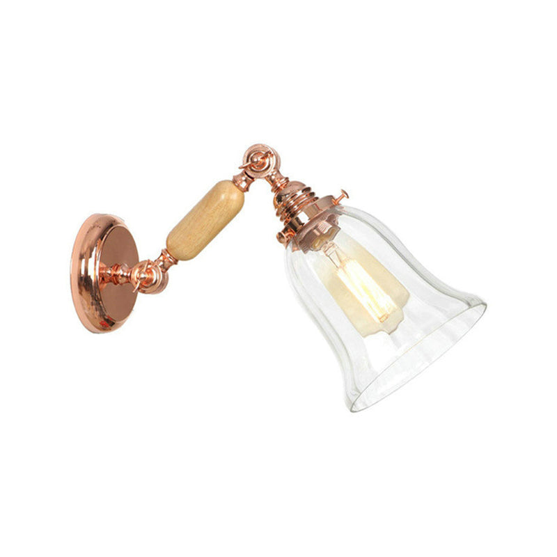 BowLift | Clear Prism Glass Wood Wall Light Bell 1-Light Vintage Style Wall Lamp Light with Retractable Arm