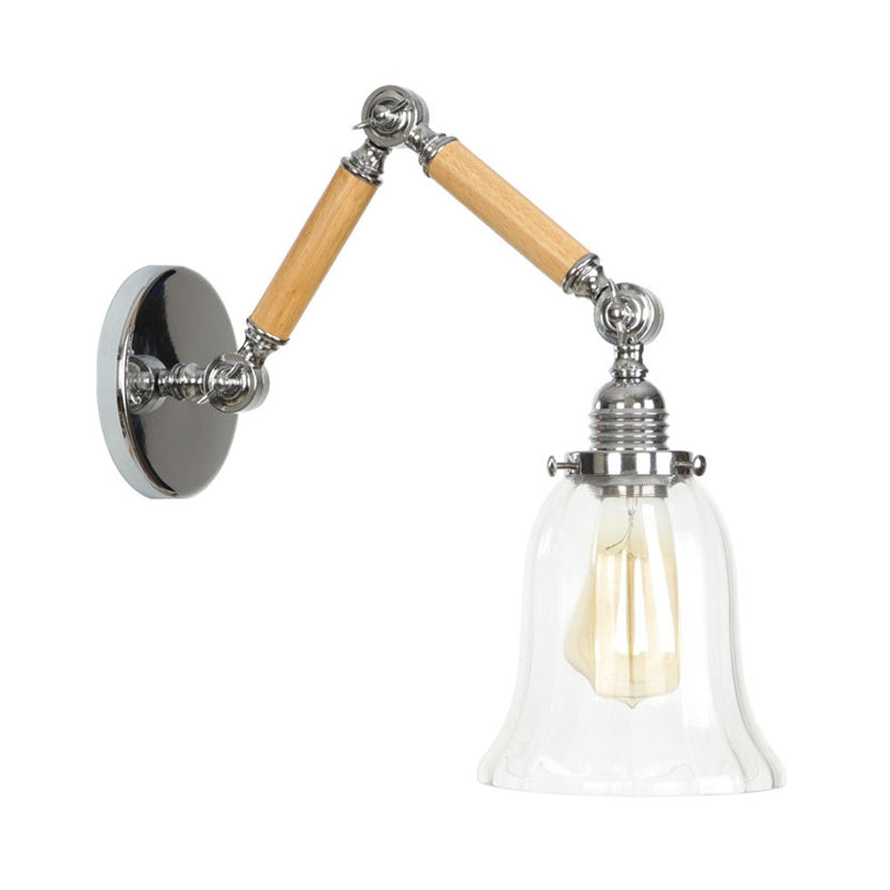 BowLift | Flared Living Room Wall Light Vintage Clear Glass Prism Glass 1 Light Chrome Wall Lamp with 8"+8"/6"+6"/8"+4" Wooden Arm
