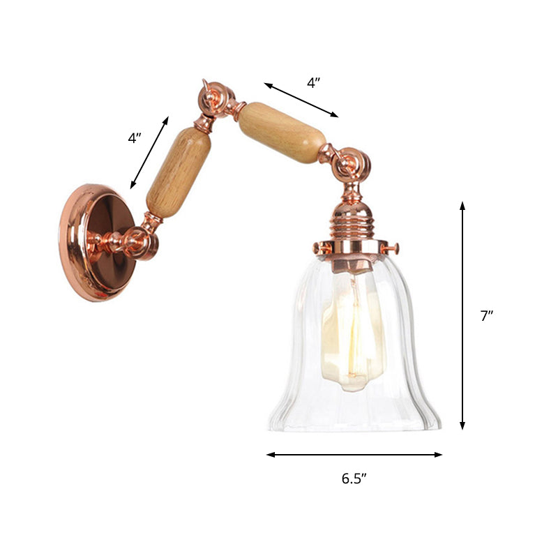 BowLift | Single beam wall light with flared shade clear prismatic glass farmhouse bedroom wall light fixture