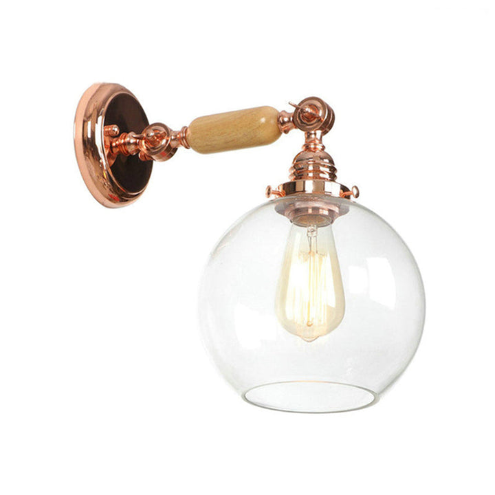 BowLift | Orb Shade Clear Glass Wall Lamp Industrial Single Bulb Living Room Wall Light in Rose Gold