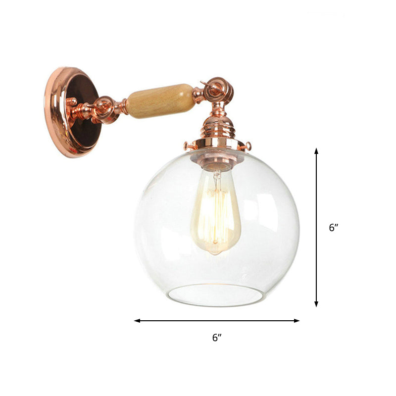 BowLift | Orb Shade Clear Glass Wall Lamp Industrial Single Bulb Living Room Wall Light in Rose Gold