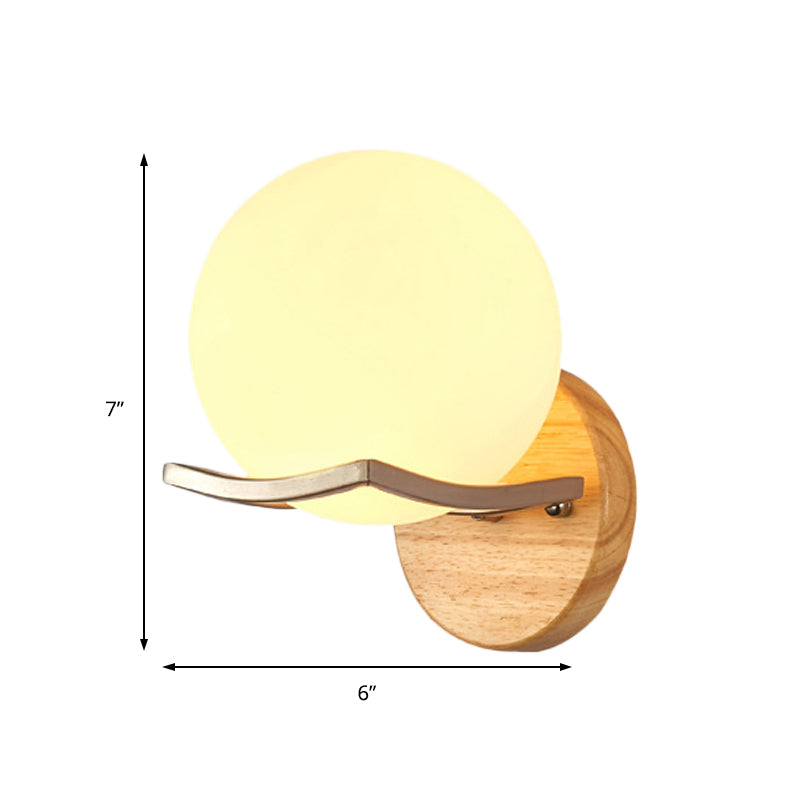 BowLift | Globe Bedroom Wall Light Nordic Opal Glass Single Light Wooden Wall Lamp
