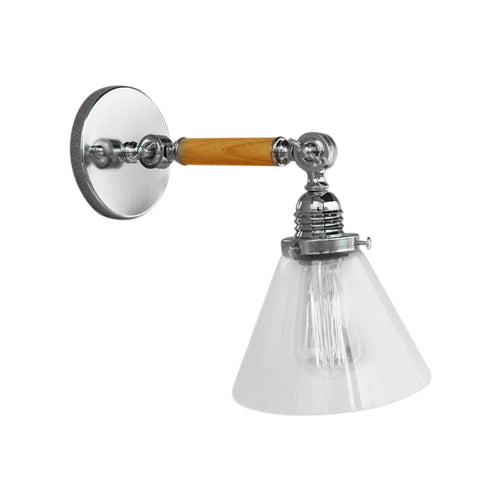BowLift | Cone Clear Glass Wall Mounted Lamp Industrial Single Bulb Dining Room Wall Light, 8