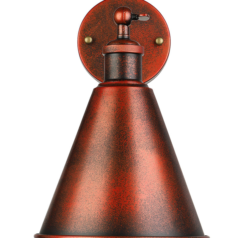BowLift | Black/Rust 1 Head Wall Lamp Farmhouse Style Wrought Iron Conical Adjustable Wall Light Fixture for Outdoor