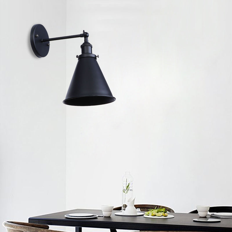 BowLift | Black/Rust 1 Head Wall Lamp Farmhouse Style Wrought Iron Conical Adjustable Wall Light Fixture for Outdoor
