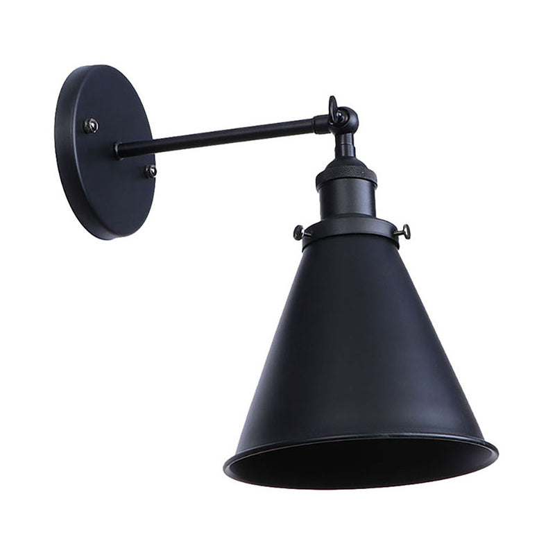 BowLift | Black/Rust 1 Head Wall Lamp Farmhouse Style Wrought Iron Conical Adjustable Wall Light Fixture for Outdoor