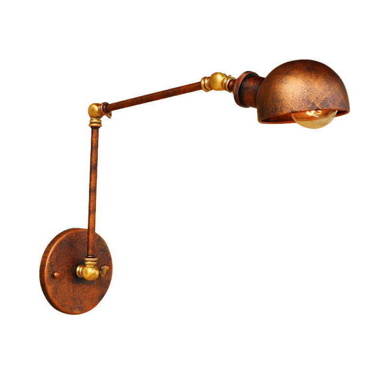 BowLift | 4"/6.5" Dia Domed Metal Wall Lamp Fixture Vintage Style 1 Head Study Room Adjustable Wall Light in Rust