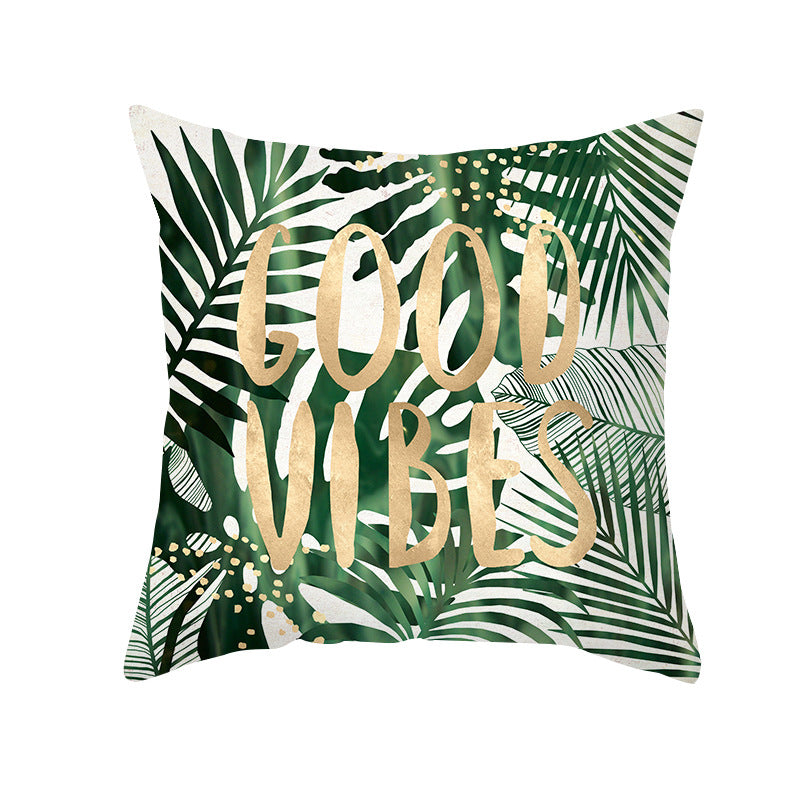 Tropical Printed Decorative Pillow Cover with Foil-Effect Script