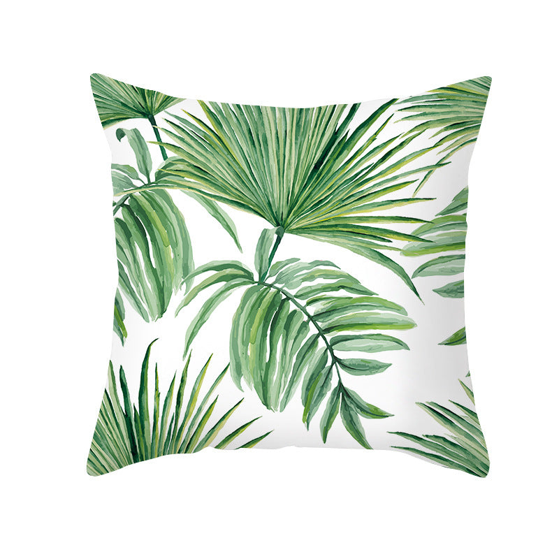 Tropical Printed Decorative Pillow Cover with Foil-Effect Script