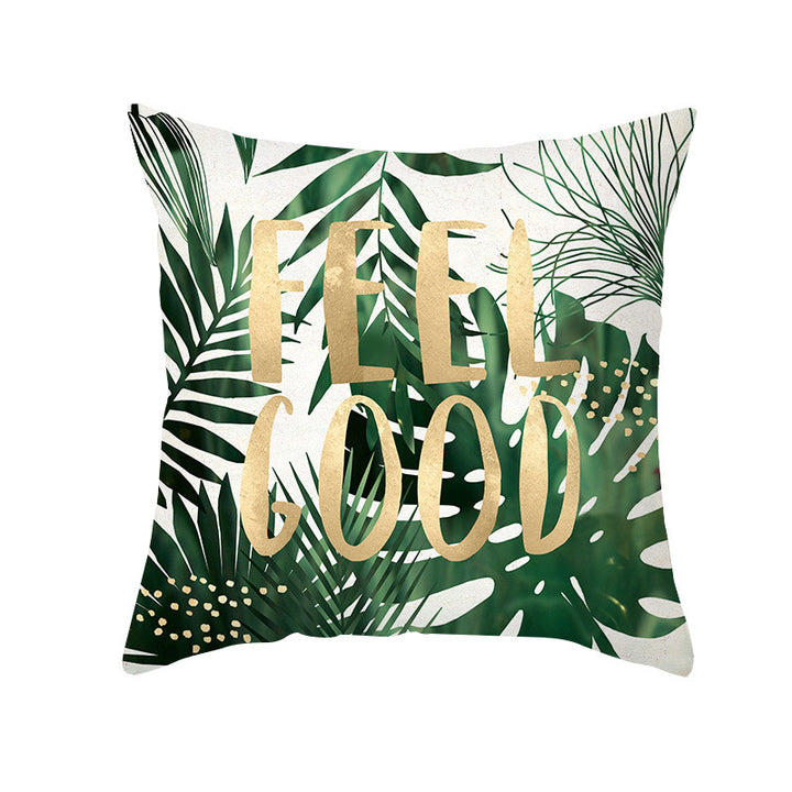 Tropical Printed Decorative Pillow Cover with Foil-Effect Script