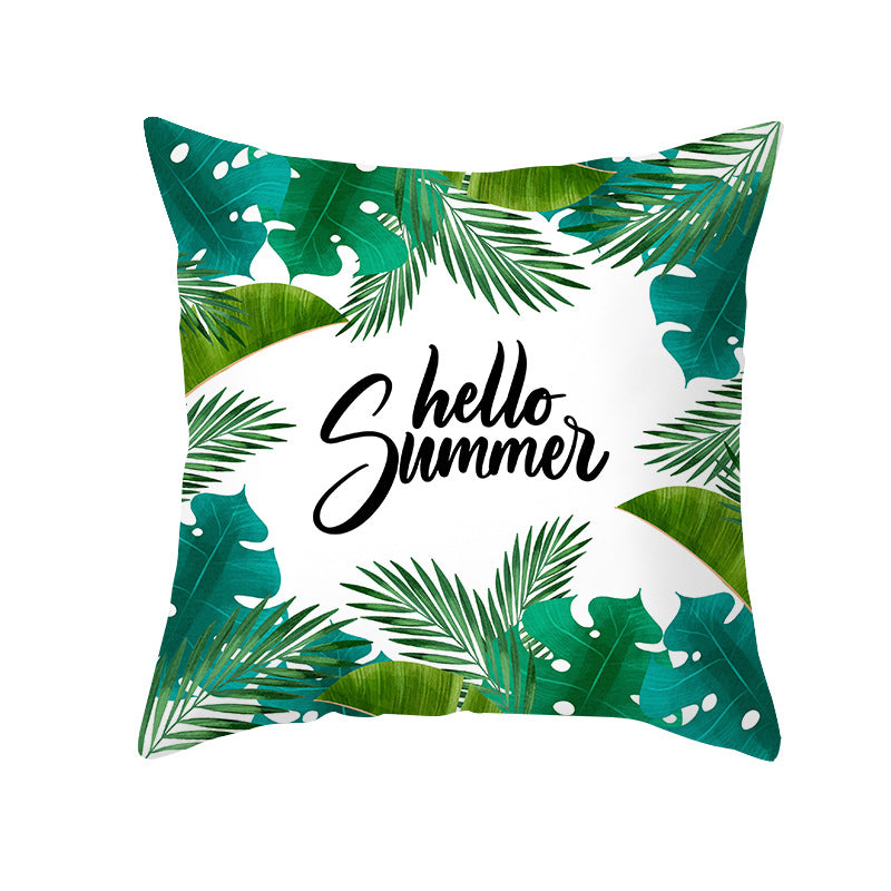 Tropical Printed Decorative Pillow Cover with Foil-Effect Script