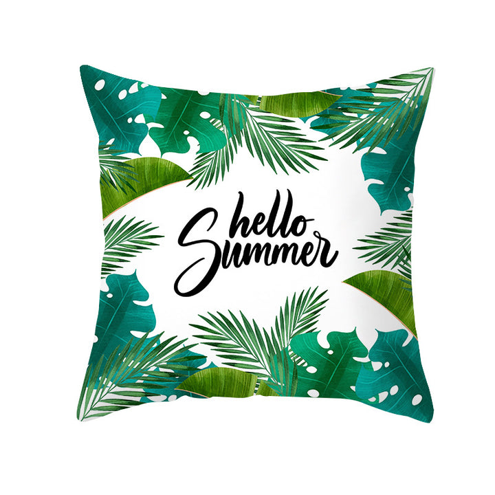 Tropical Printed Decorative Pillow Cover with Foil-Effect Script