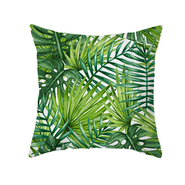 Tropical Printed Decorative Pillow Cover with Foil-Effect Script