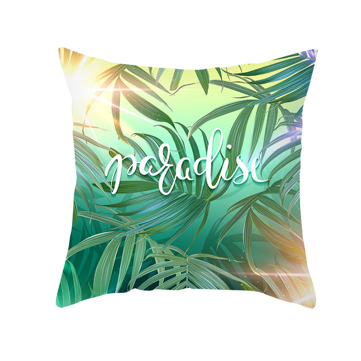 Tropical Printed Decorative Pillow Cover with Foil-Effect Script