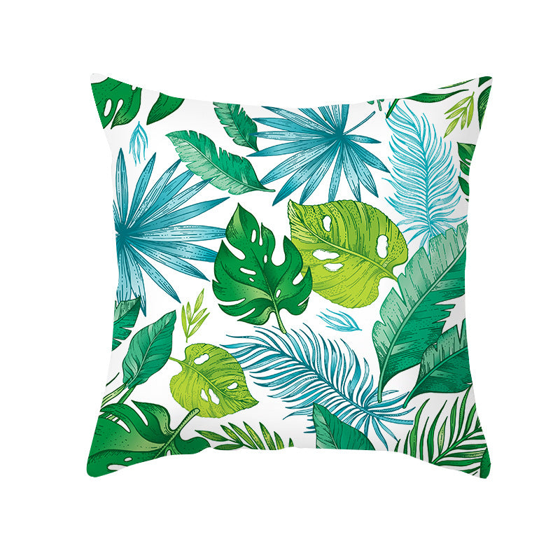 Tropical Printed Decorative Pillow Cover with Foil-Effect Script