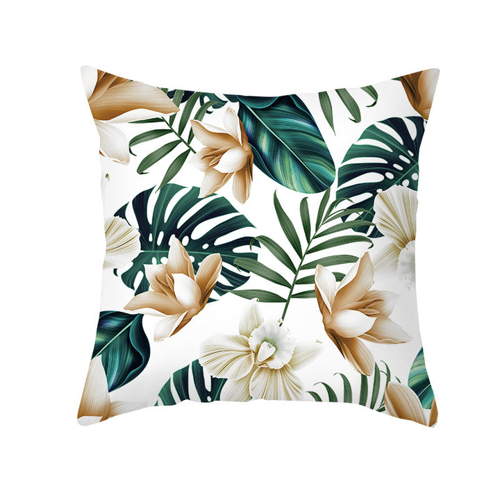 Tropical Printed Decorative Pillow Cover with Foil-Effect Script