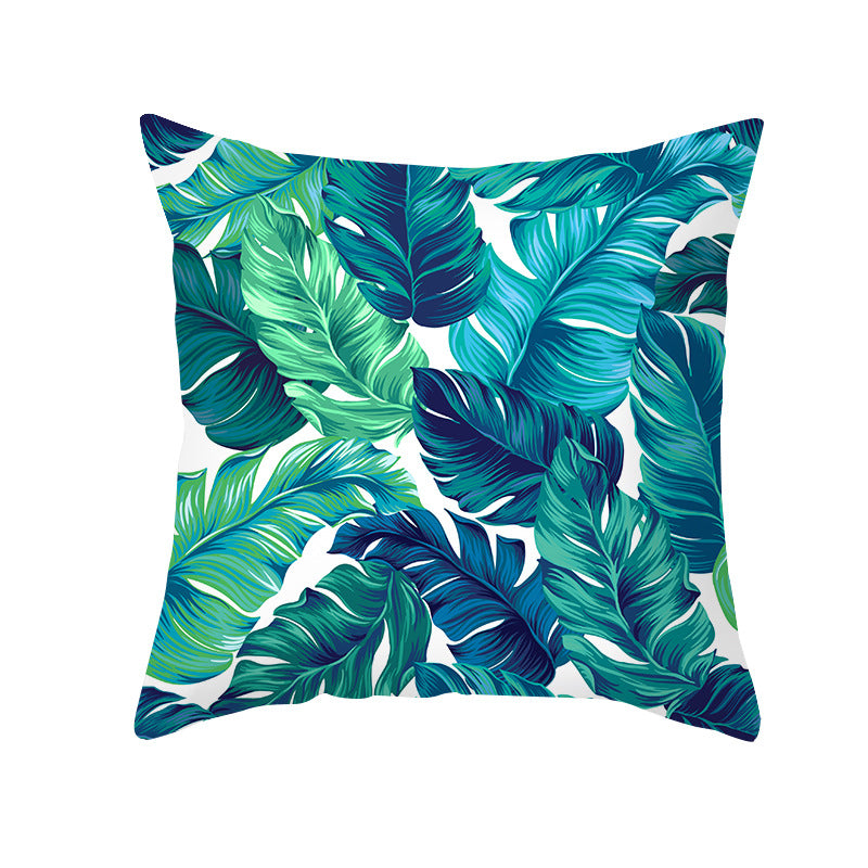Tropical Printed Decorative Pillow Cover with Foil-Effect Script