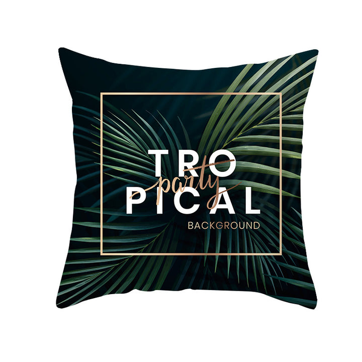 Tropical Printed Decorative Pillow Cover with Foil-Effect Script