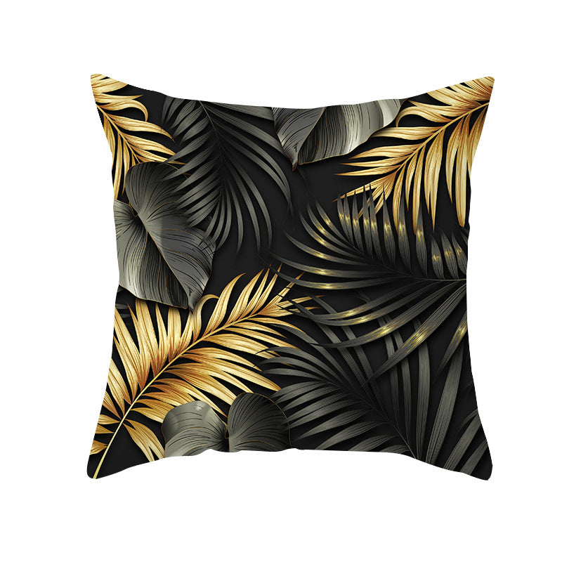 Tropical Printed Decorative Pillow Cover with Foil-Effect Script