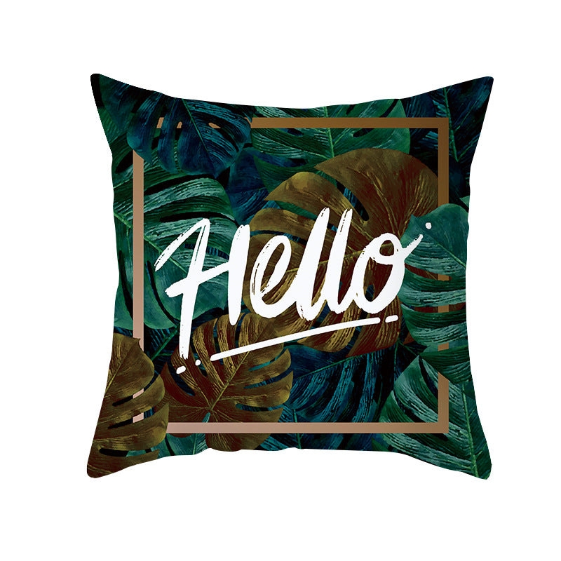 Tropical Printed Decorative Pillow Cover with Foil-Effect Script