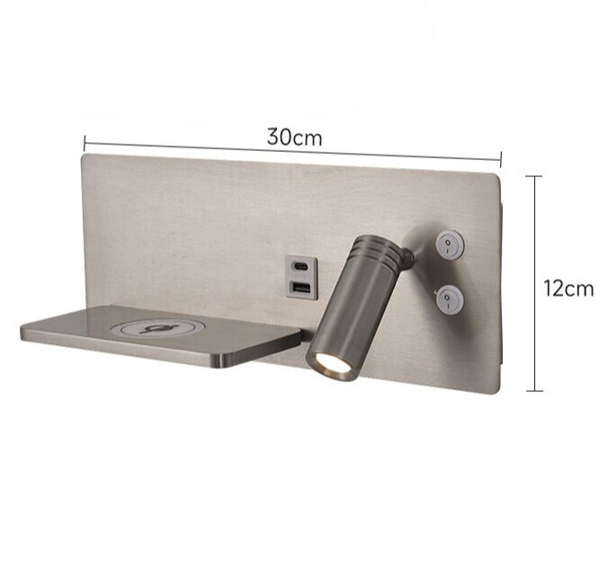 Modern LED wall lamp with USB connection, wall lamp with shelf for bedroom & office | Bowlift