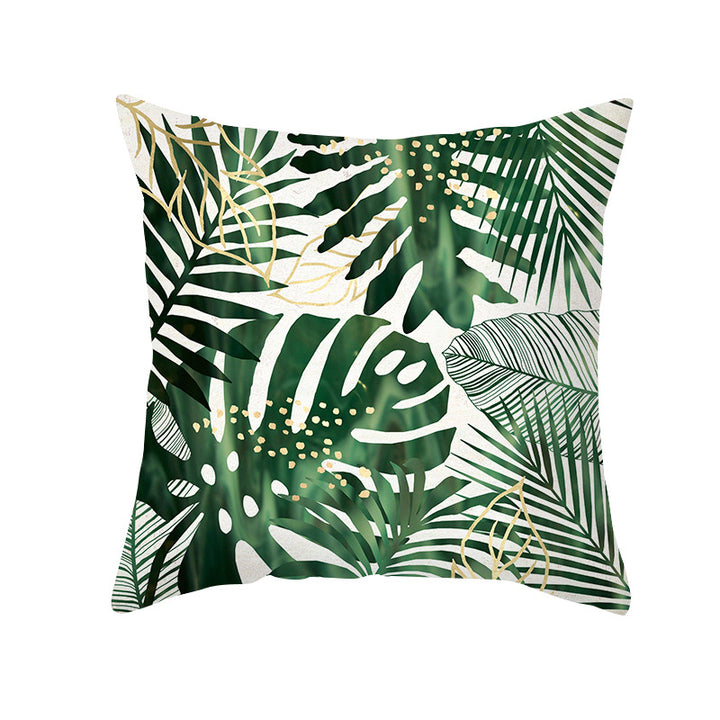 Tropical Printed Decorative Pillow Cover with Foil-Effect Script