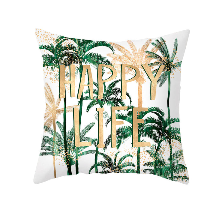 Tropical Printed Decorative Pillow Cover with Foil-Effect Script