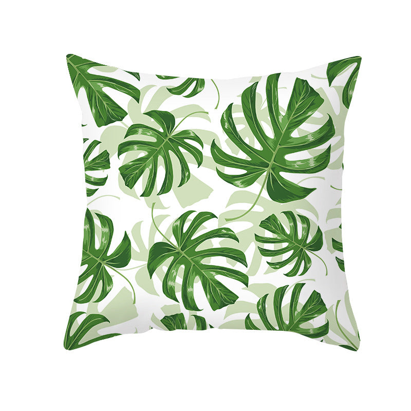 Tropical Printed Decorative Pillow Cover with Foil-Effect Script