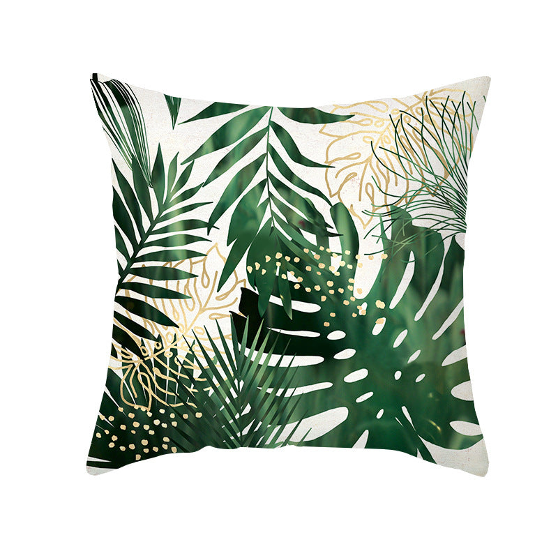 Tropical Printed Decorative Pillow Cover with Foil-Effect Script