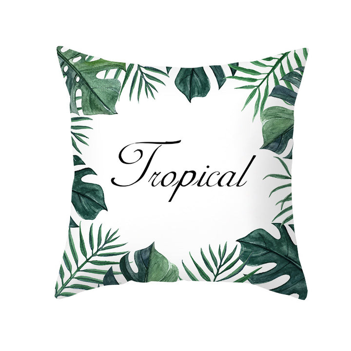 Tropical Printed Decorative Pillow Cover with Foil-Effect Script