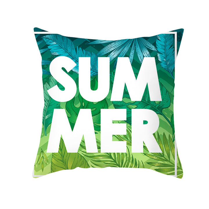 Tropical Printed Decorative Pillow Cover with Foil-Effect Script