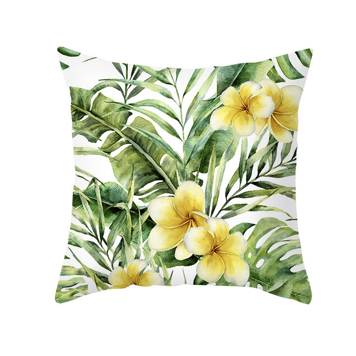 Tropical Printed Decorative Pillow Cover with Foil-Effect Script