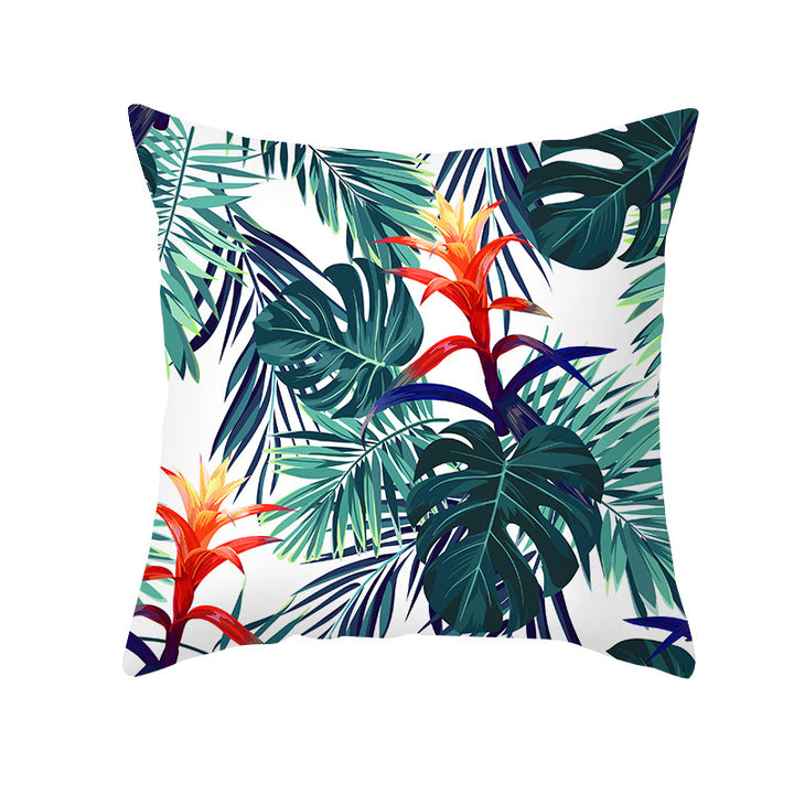 Tropical Printed Decorative Pillow Cover with Foil-Effect Script