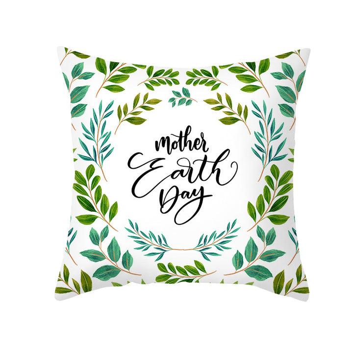 Tropical Printed Decorative Pillow Cover with Foil-Effect Script